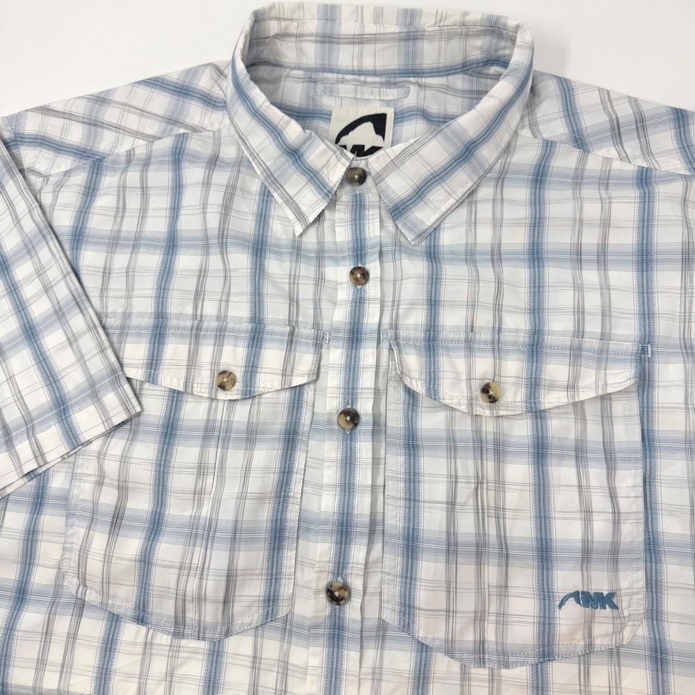 Mountain Khakis Mens XXL Blue White Plaid Short Sleeve Button Down Shirt Hiking